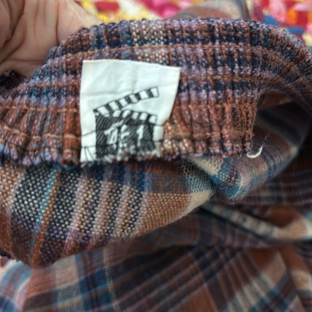 Vintage Take 1 Rust & Lavender Plaid Flannel Preppy Academia Elastic Waist Skirt - Picture 3 of 5